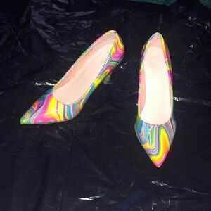 Paint-swirl looking colorful heels